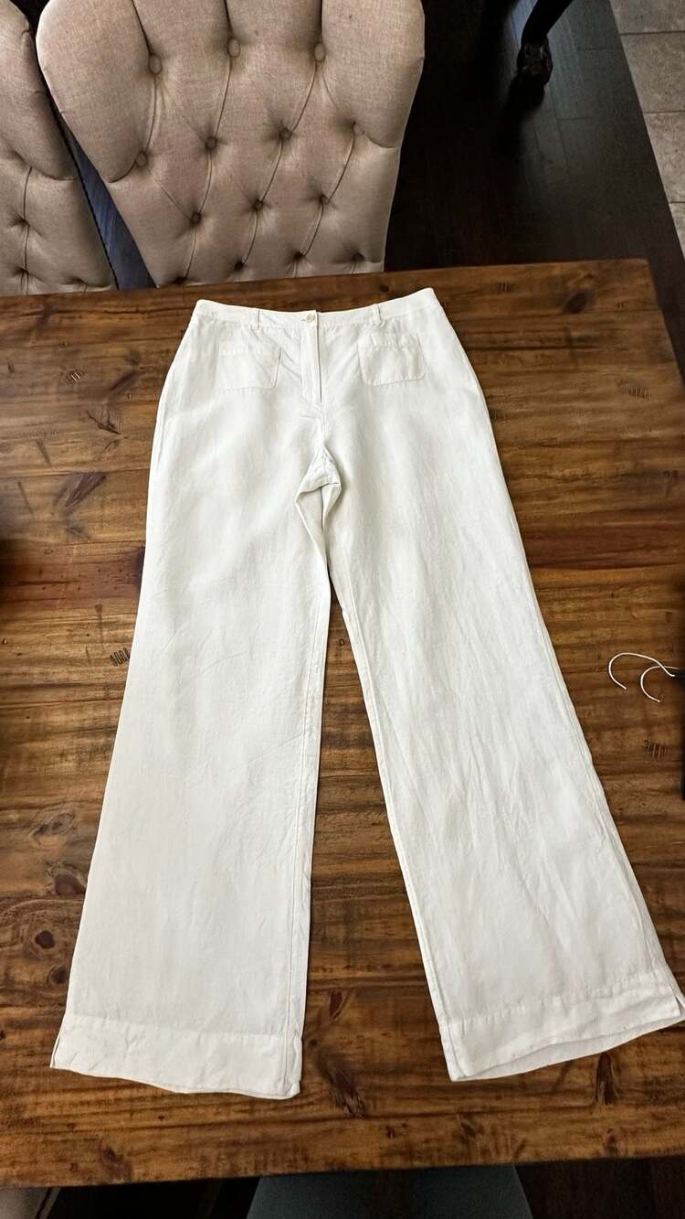 J-Jill Linen Wide Leg Pants Size 10 White Pocket Trousers